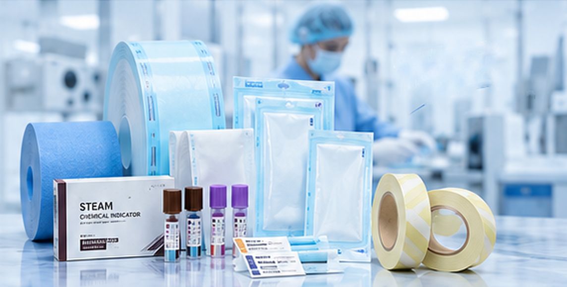 Kangde Med sterilization products: indicator tapes, chemical indicator strips, sterilization pouches and reels